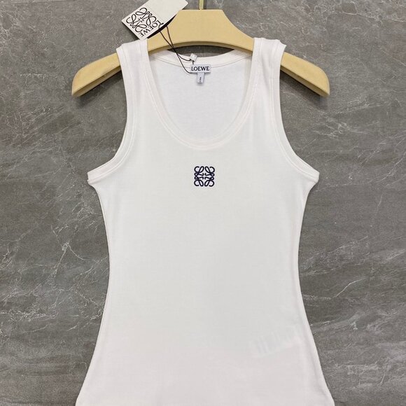 LOEWE Tops - LOEWE Cropped embroidered ribbed stretch-cotton jersey tank